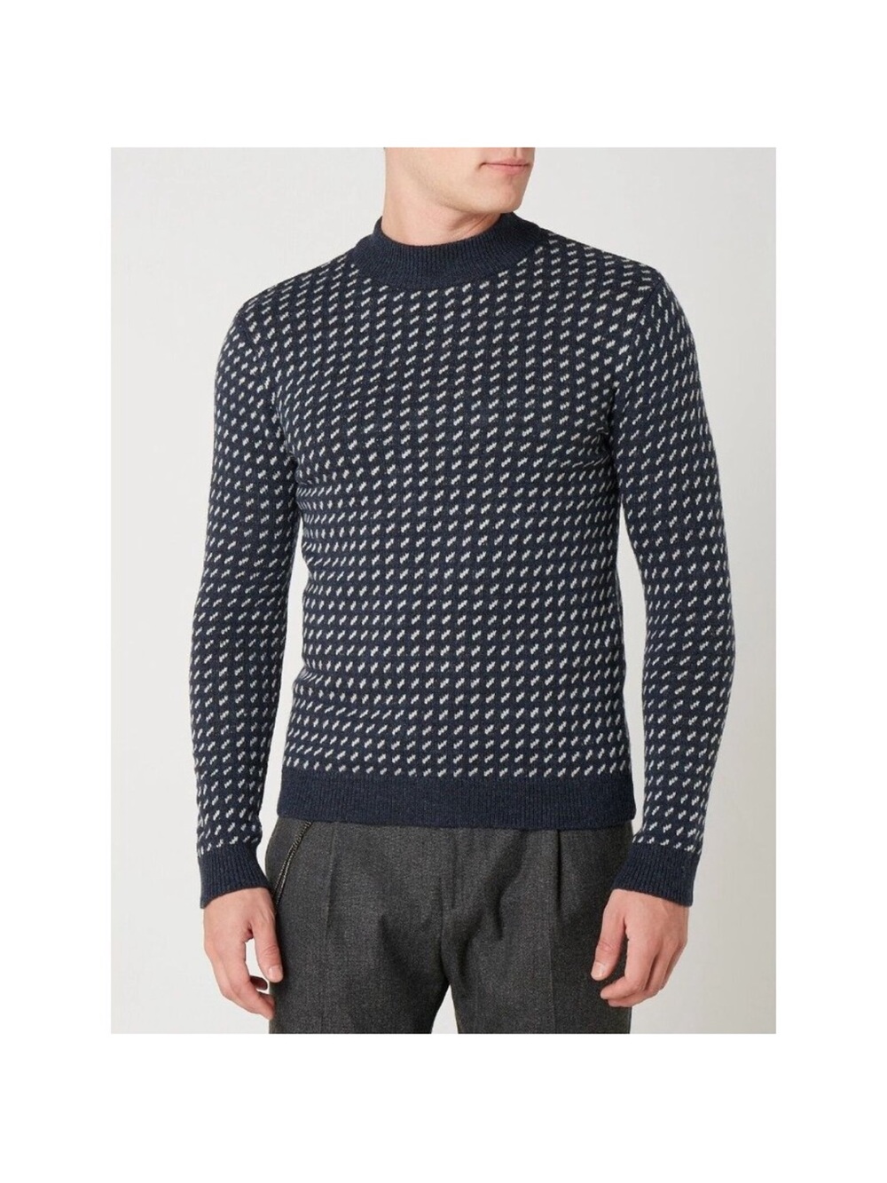 Men's Navy & White Patterned Crewneck Sweater